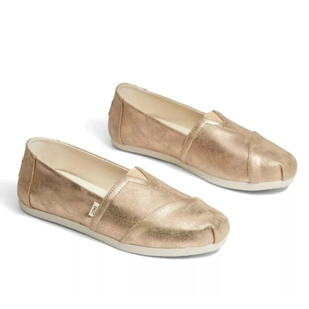 TOMS Women's 8.5 ALPARGATA Champagne Shimmer Slip On Shoes
